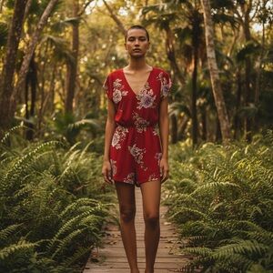 As U Wish Red Floral Romper